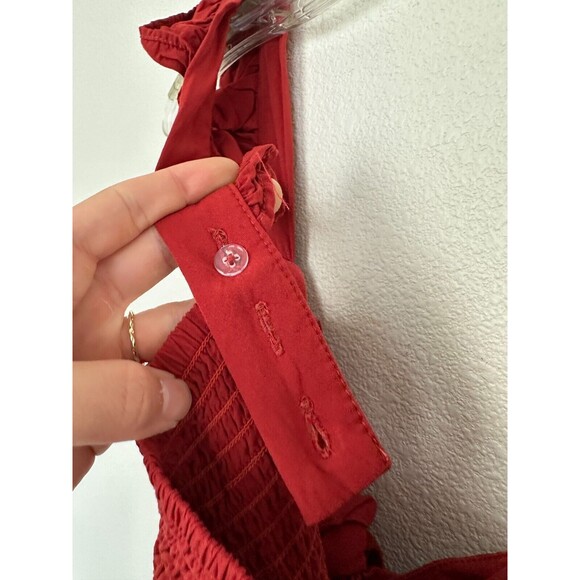 L*SPACE Pasadena Tie Front Smock Back Jumpsuit Rust Red Beach Women's Size XS - Picture 10 of 13